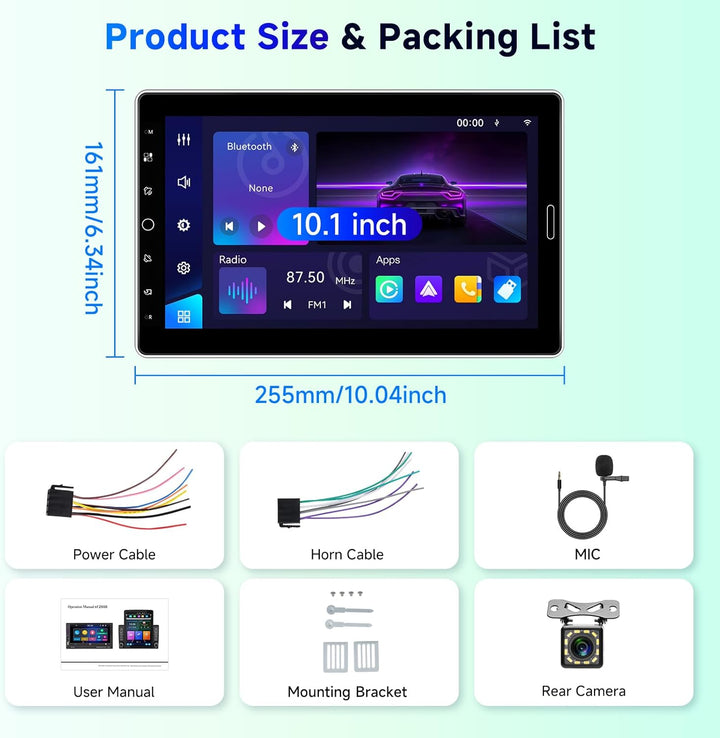 1-Din-Autoradio Kabelloses CarPlay Android Auto, 10,1-Zoll-IPS-Touchscreen drehbar Car Player mit Bl