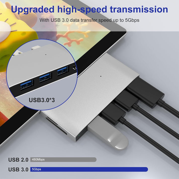 Surface Pro 6/5/4 Dock USB Hub Adapter - USB 3.0 * 3 Surface Pro 4/5/6 Dockingstation Multiport Moni