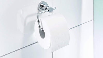 tesa LOXX Toilettenpapierhalter, verchromt - WC-Rollenhalter zur Wandbefestigung ohne Bohren, inkl.