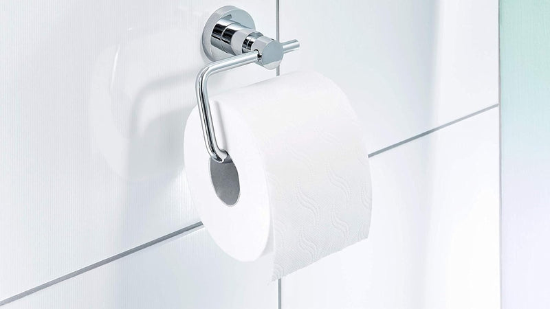 tesa LOXX Toilettenpapierhalter, verchromt - WC-Rollenhalter zur Wandbefestigung ohne Bohren, inkl.