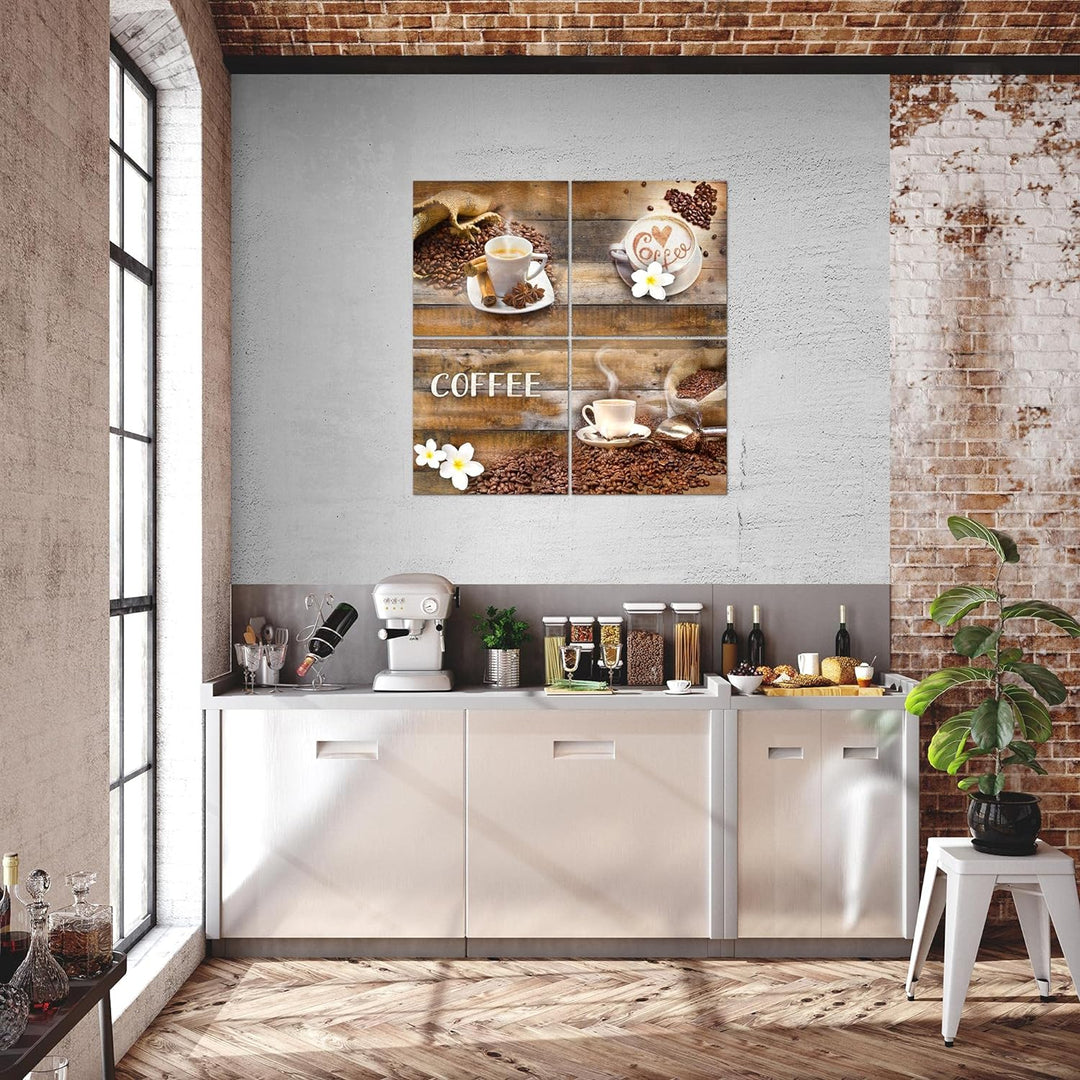 Runa Art - Bilder Kaffeetasse Küche Wandbild auf Vlies Leinwand Esszimmer Küchenbilder 4 Teilig 80 x