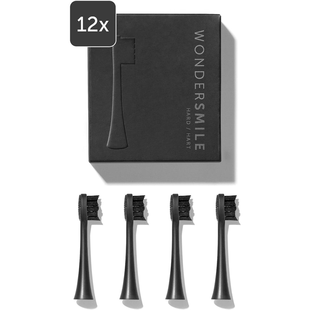 Wondersmile Ersatzbürsten Schallzahnbürste (Hard, Ultimate Black, 12er Pack) - Bürstenköpfe für Wond