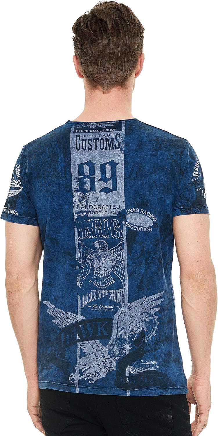 T-Shirt Herren Kurzarm Rundhals Tshirt für Männer S M L XL XXL 3XL Printed Regular Fit Verwaschen 22