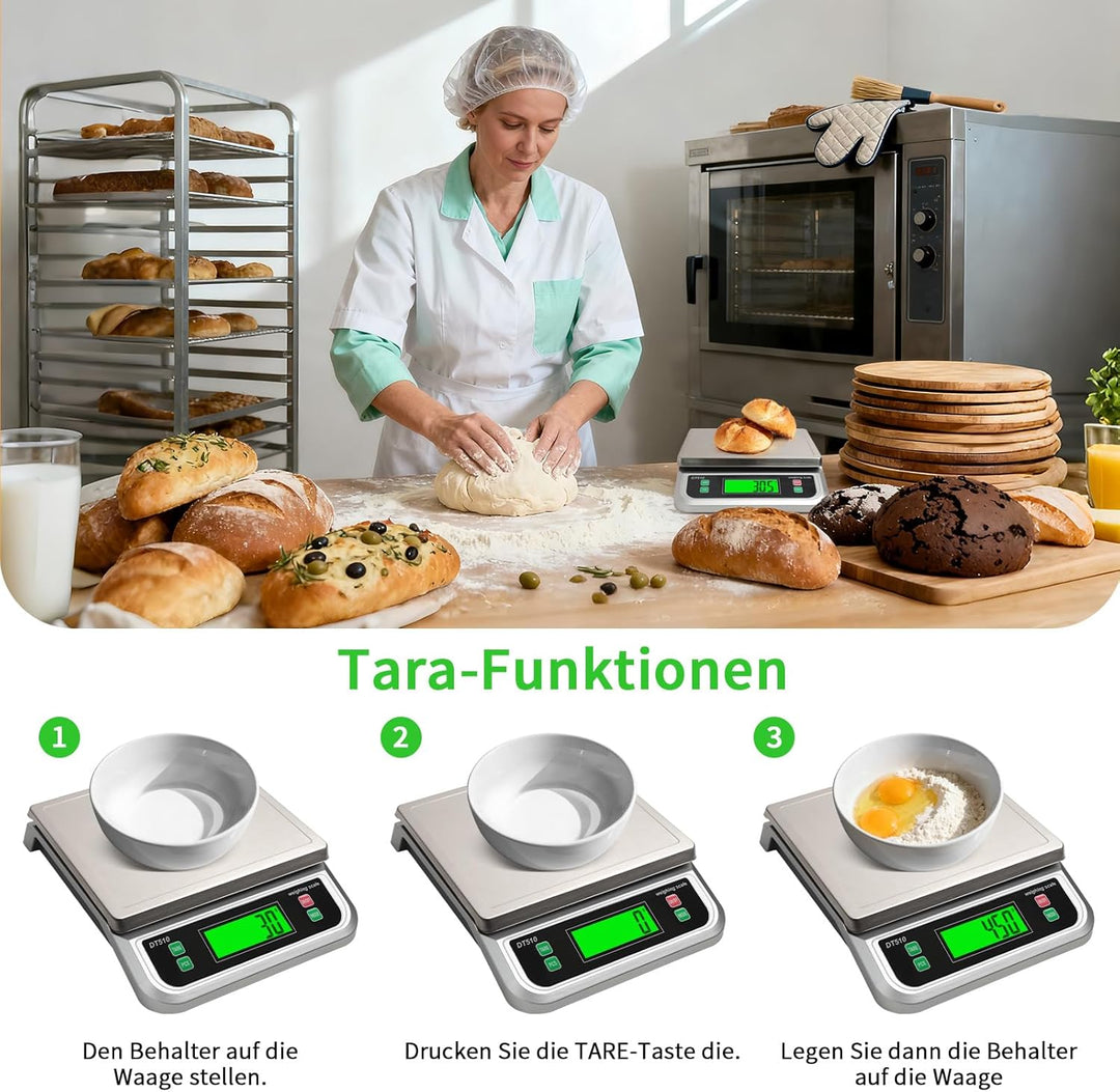 Küchenwaage Digital, 40KG Küchenwaage mit PCS zählen und Tara Funktion Küchen waage mit 6 Masseinhei