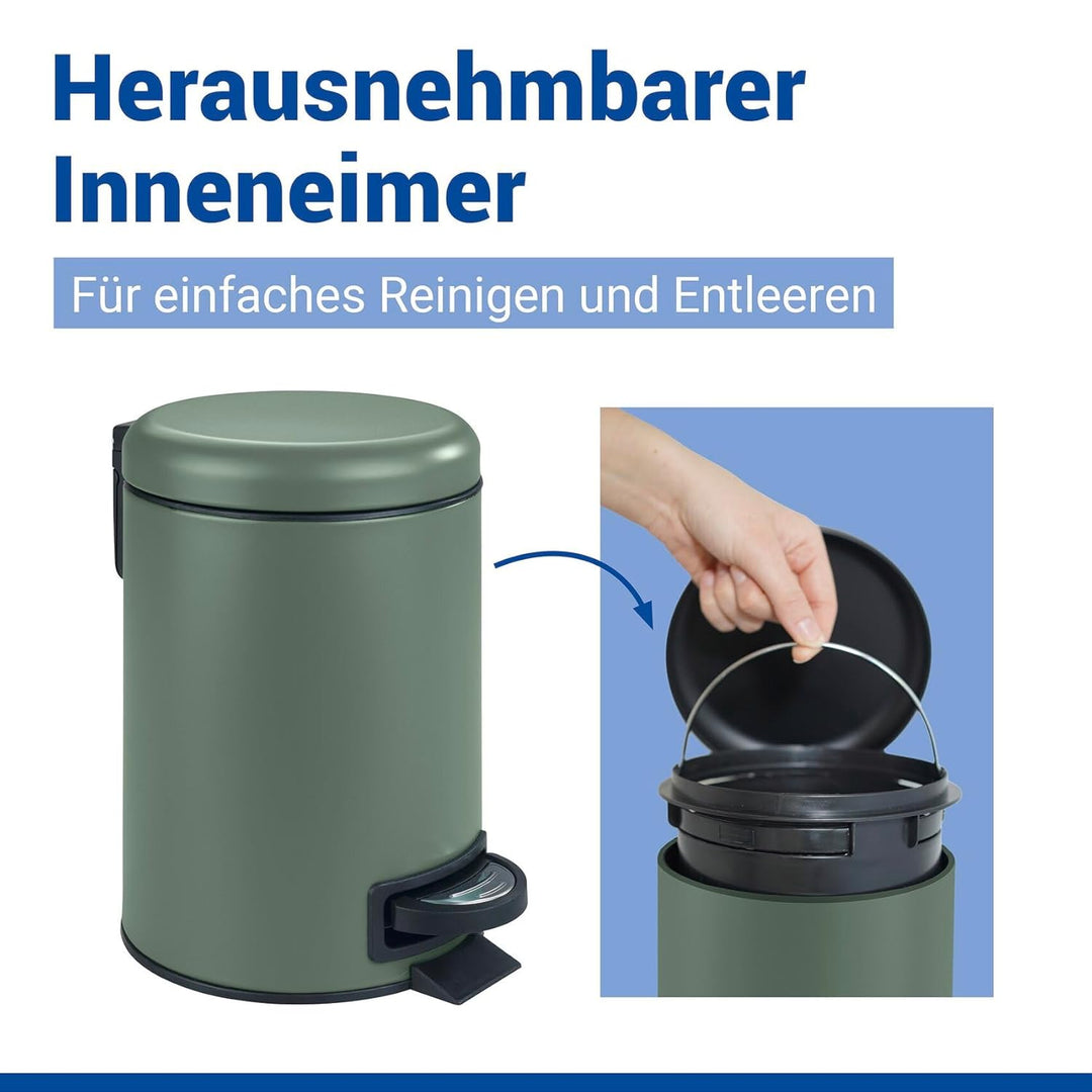 WENKO Treteimer Mod. Leman, 3 Liter, mit herausnehmbarem Einsatz, aus lackiertem Stahl, 17 x 25 x 22
