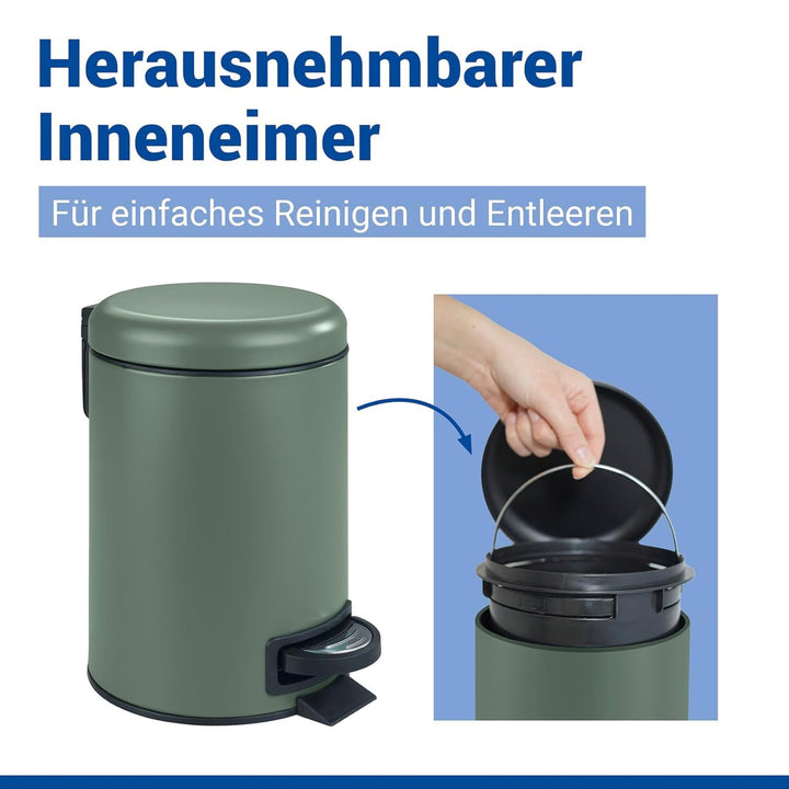 WENKO Treteimer Mod. Leman, 3 Liter, mit herausnehmbarem Einsatz, aus lackiertem Stahl, 17 x 25 x 22
