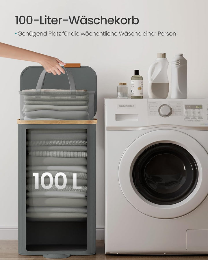 SONGMICS Wäschekorb mit Deckel, Wäschesammler, Wäschetruhe, Wäschetonne, Wäschesack herausnehmbar, B