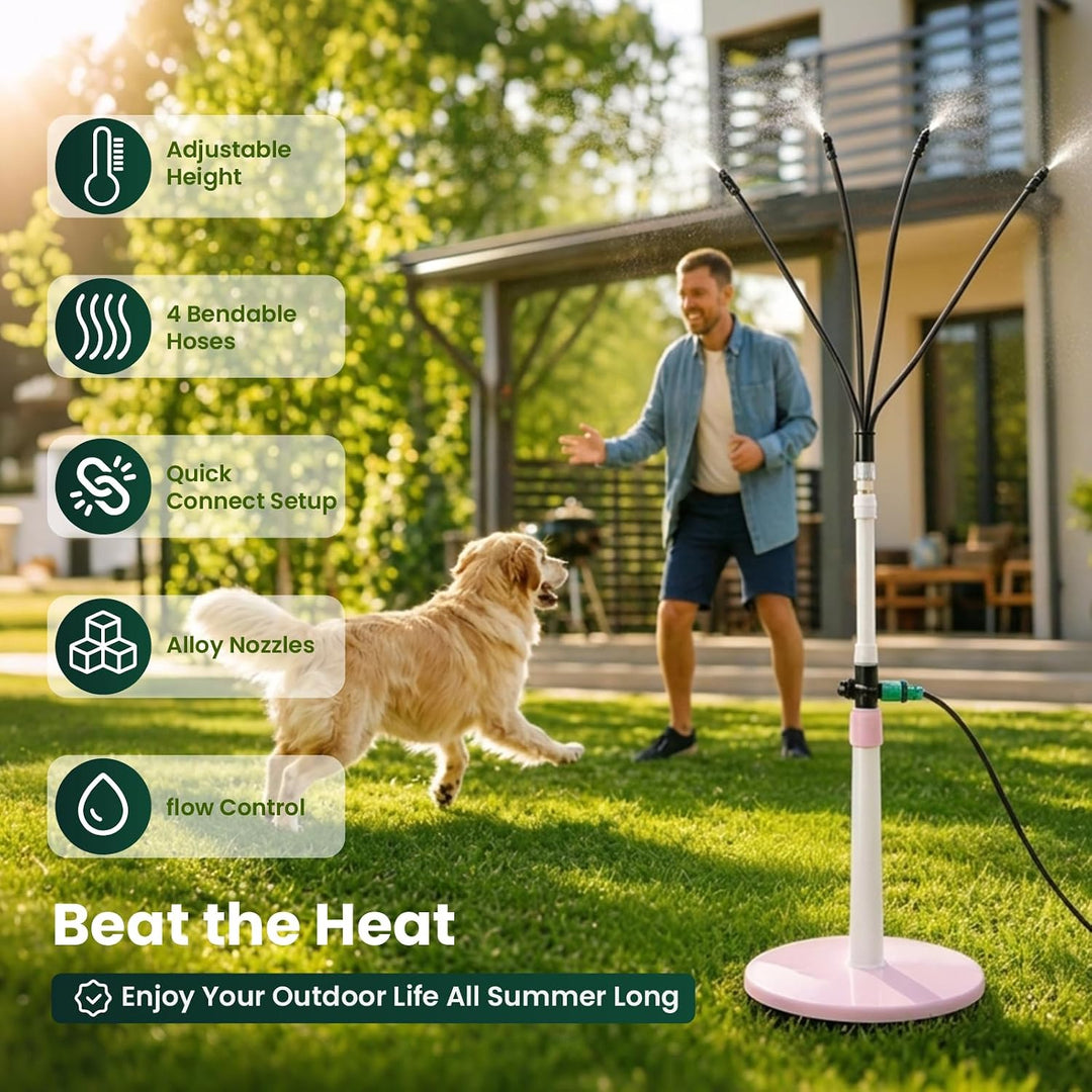360° Drehbarer Sprühnebel Terrasse Stehend mit 4 Düsen Einstellbare Höhe | Tragbarer Wassernebel - S