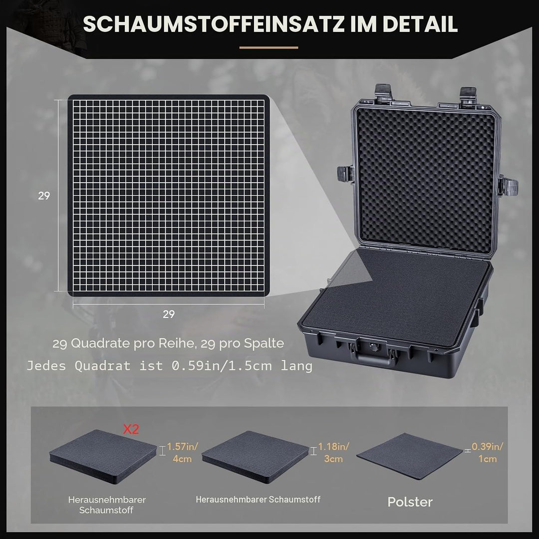 Lykus HC-4611 Wasserdicht Koffer mit anpassbar Rasterschaumstoff, Innengrösse 45,5x45,5x16,5 cm, Gee