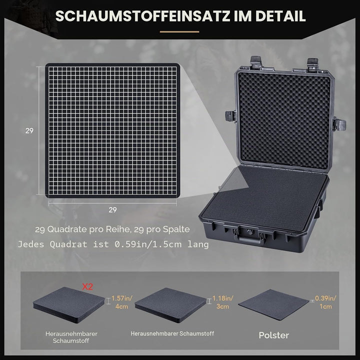 Lykus HC-4611 Wasserdicht Koffer mit anpassbar Rasterschaumstoff, Innengrösse 45,5x45,5x16,5 cm, Gee