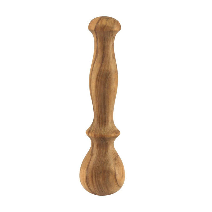 Rustikaler Stössel aus Olivenholz, ergonomischer Griff, 14 cm