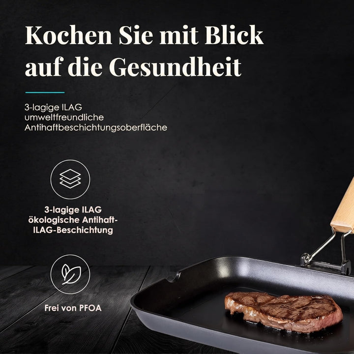 WECOOK! Ecostone Grillpfann Induktion Gewellt, 34 x 24 cm, Antihaftbeschichtung ILAG Ökologisch PFOA