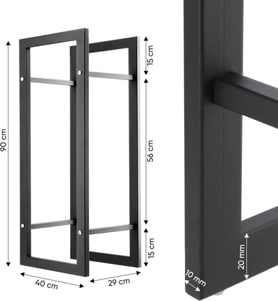 KADAX Kaminholzgestell, Kaminholzregal aus robusten Stahl, schwarzer Kaminholzhalter, pulverbeschich