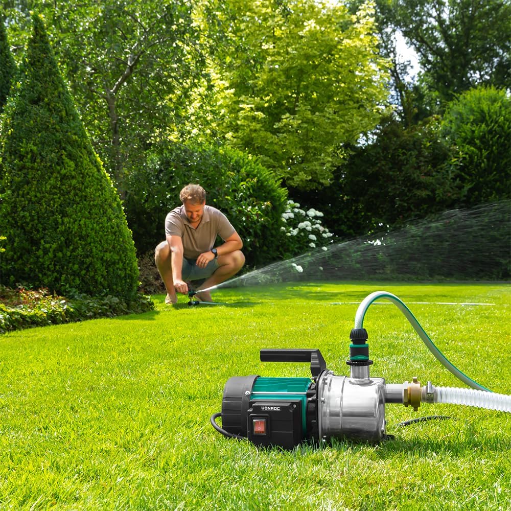 VONROC Gartenpumpe/Wasserpumpe - 1000W - 3500l/h - STST Pumpengehäuse - Zur Bewässerung des Gartens/