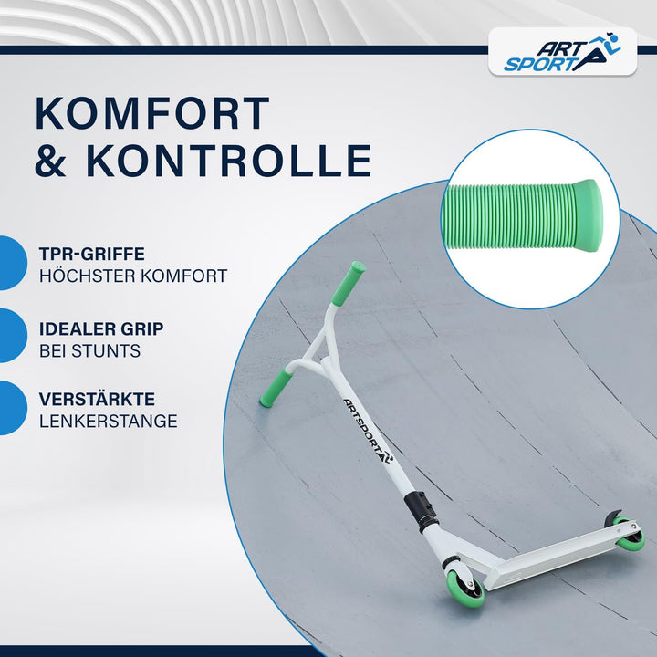 ArtSport Stunt Scooter mit 360° Lenkung, ABEC 9 Kugellager, 100 mm PU Räder & Griptape, Funscooter f