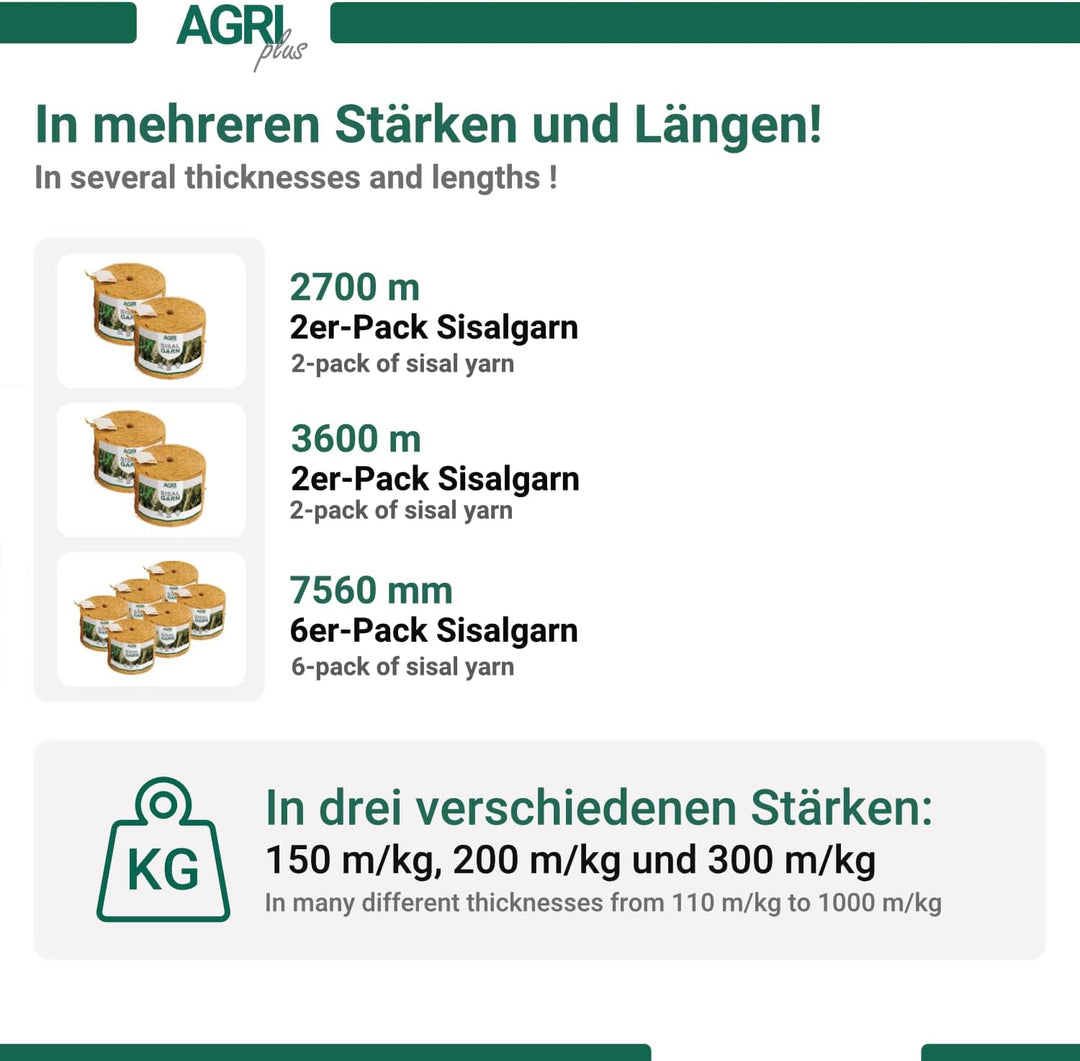 AGRI plus Sisal Bindegarn I 2 Stück = 2700 m I Stärke 150 m/kg I Nachhaltiges Garn für Rundballen-Pr