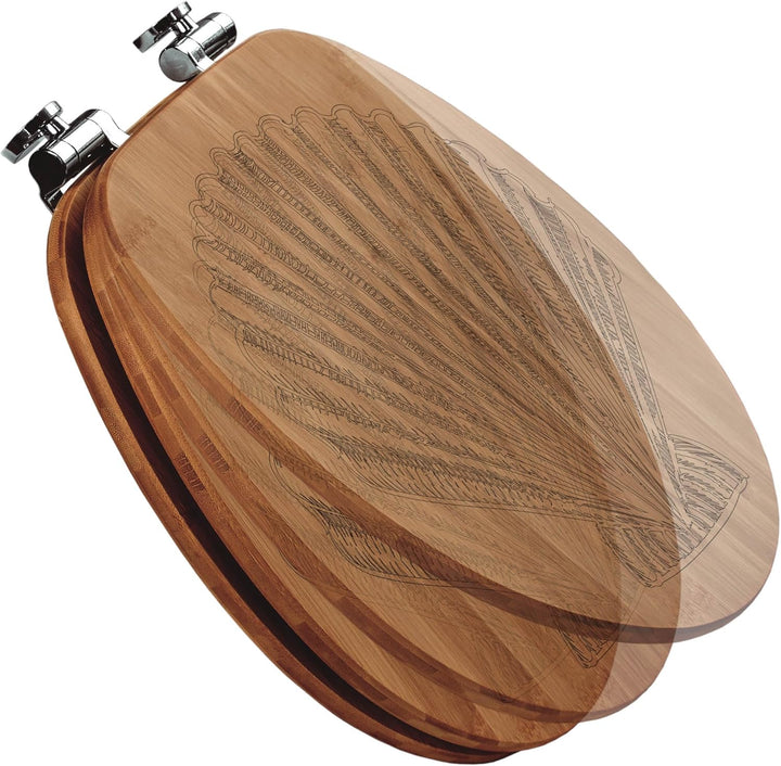 banjado® Hochwertig gravierter Design WC Sitz Bambus Absenkautomatik Muschel 1 / Toilettendeckel mit