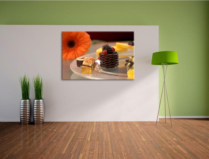 Pixxprint appetitliche Desserts auf Leinwand, XXL riesige Bilder fertig gerahmt mit Keilrahmen, Kuns