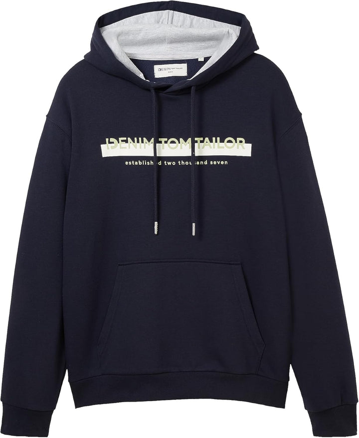 TOM TAILOR Denim Herren Denim Hoodie Sweatshirt mit Logo-Print M 10668-sky Captain Blue, M 10668-sky