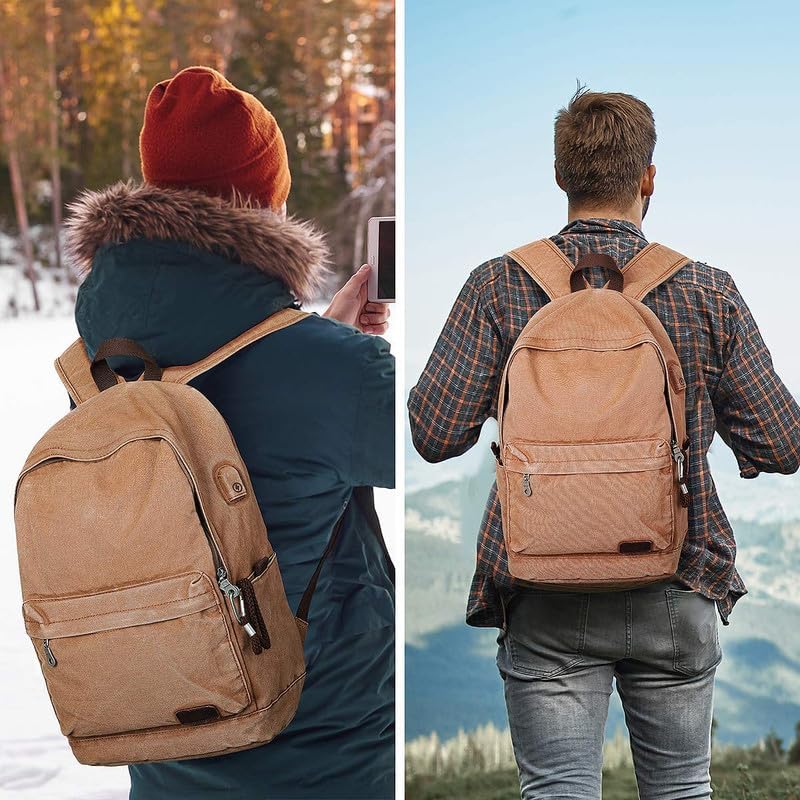 Muzee Canvas Rucksack, Leichter Anti-Diebstahl-Reise-Rucksack mit USB-Ladeanschluss für Herren Damen