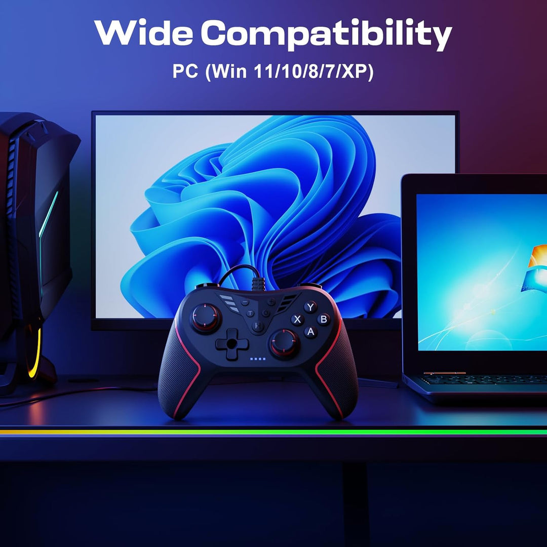 RivalPlay PC Controller mit 2-Tasten-Zuordnung, Kabelgebundener Joystick Controller Kompatibel für W
