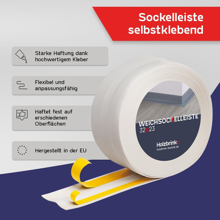 HOLZBRINK Weichsockelleiste selbstklebend BIRKE Knickleiste, 32x23mm, 25 Meter 25m Birke, 25m Birke