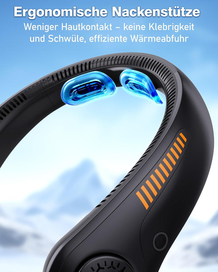 Nackenventilator mit 5000mAh Akku, Leiser Halsventilator mit Nackenstütze, Tragbarer USB Ventilator