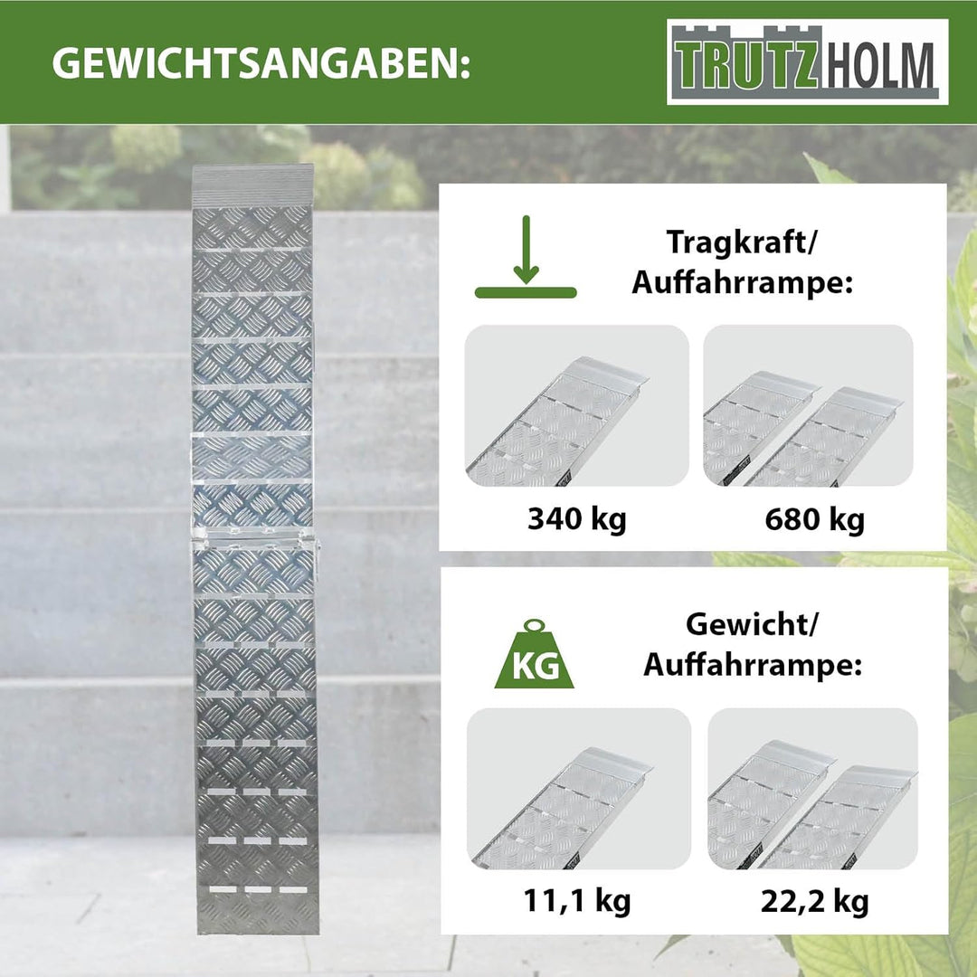 TRUTZHOLM 1 x Auffahrrampe klappbar 226 cm Traglast 680 kg Alu grau Motorradrampe Verladerampe Land