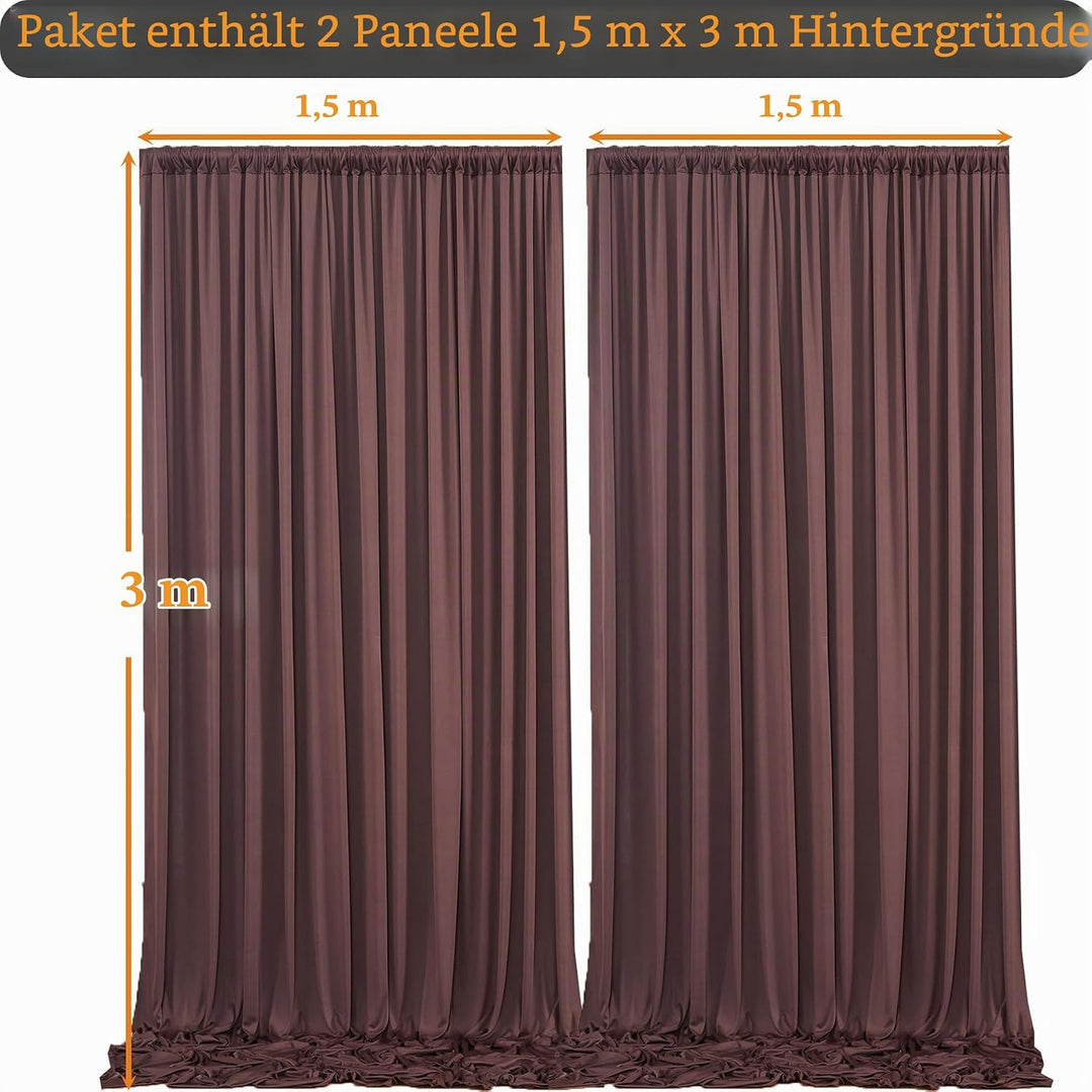 3x3 m Braun Vorhang für Kulissen und Party-Hintergrund - Polyester Hochzeit Hintergrund für Geburtst