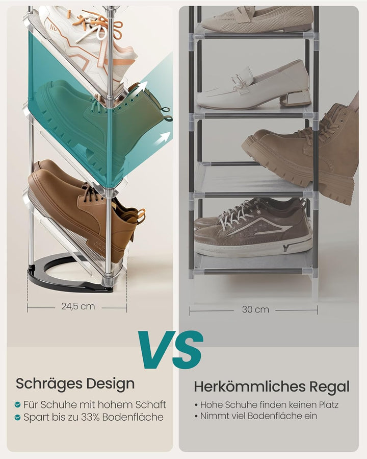 SONGMICS Schuhregal, 5 Ebenen, schräge Schuhablage, Schuhaufbewahrung, Kunststoff, 24,5 x 28,4 x 102