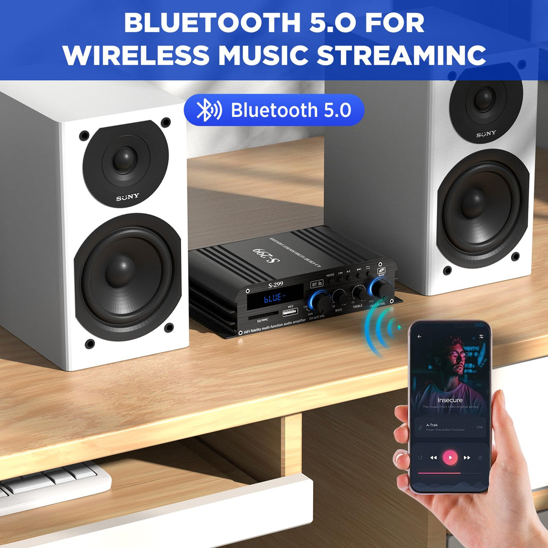 4.1-Kanal Verstärker, 1200W Mini HiFi Verstärker, Bluetooth 5.0 für Heimlautsprecher 40W x 4 + Activ