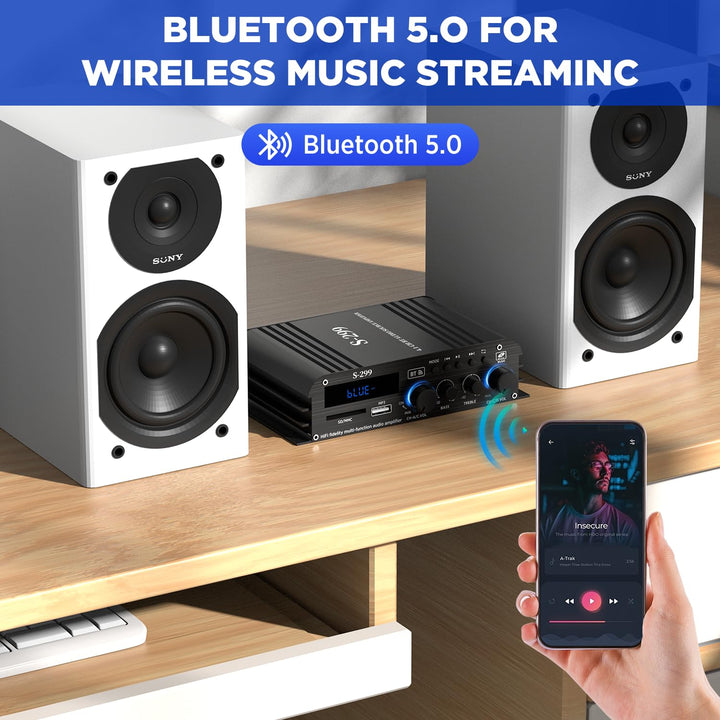 4.1-Kanal Verstärker, 1200W Mini HiFi Verstärker, Bluetooth 5.0 für Heimlautsprecher 40W x 4 + Activ