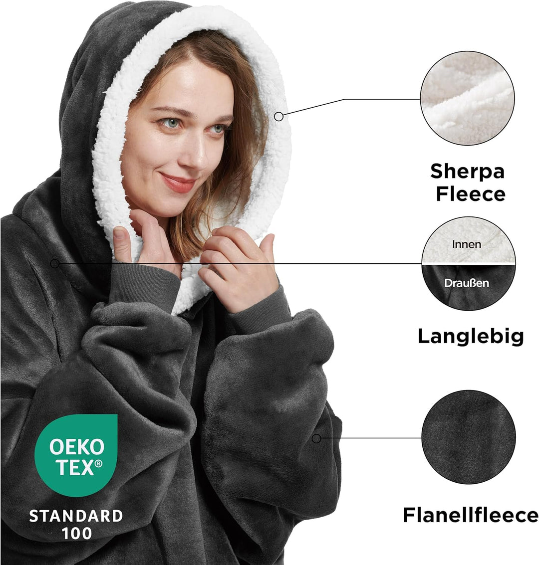 BEDSURE Hoodie Decke mit Ärmeln und Kapuze - Oversize Sherpa Deckenpullover als Geschenke für Herren