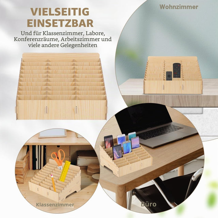 Operitacx Handy-Aufbewahrung für Schule, Handy, Gitter, Organizer, Holz, 30 Steckplätze, Handybox, K