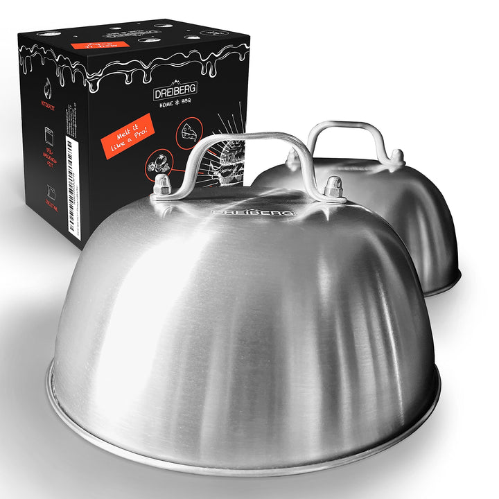 DREIBERG® Burgerglocke 2er Set – Edelstahl Schmelzglocke für Cheeseburger. Schmelz- und Abdeckhaube