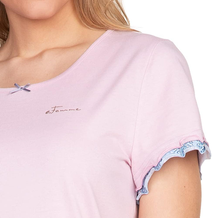 e.FEMME Damen Schlafanzug Marion 310, Kurzarm, aus 50% Baumwolle und 50% Modal 36 Altrosa/Druck, 36