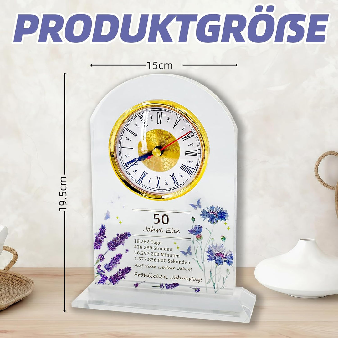 Geschenk zum 50. Hochzeitstag, Jubiläums-Quarzuhr, Tischuhr, 50. Hochzeitstag, Goldene Hochzeit, gee