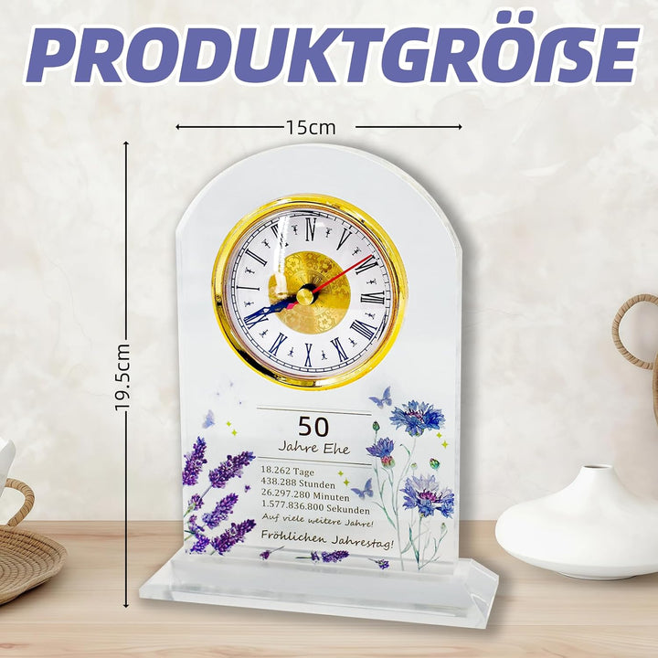 Geschenk zum 50. Hochzeitstag, Jubiläums-Quarzuhr, Tischuhr, 50. Hochzeitstag, Goldene Hochzeit, gee