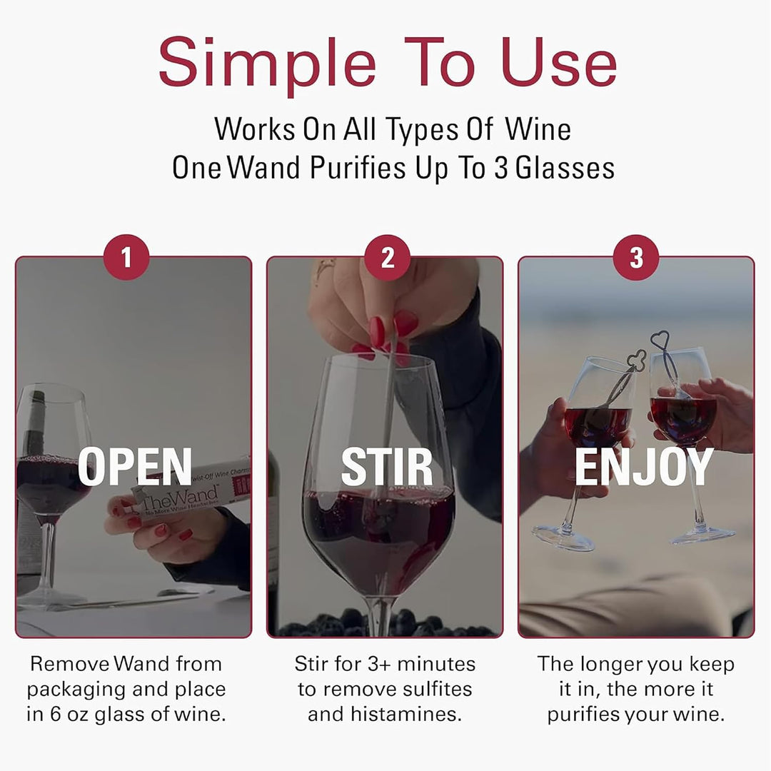 PureWine Weinfilter „The Wand“ mit Weinglas-Anhänger | Entfernt Histamine &amp; Sulfite – weniger Kopfsc