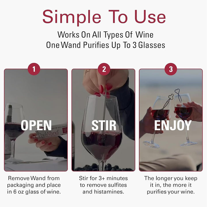 PureWine Weinfilter „The Wand“ mit Weinglas-Anhänger | Entfernt Histamine &amp; Sulfite – weniger Kopfsc