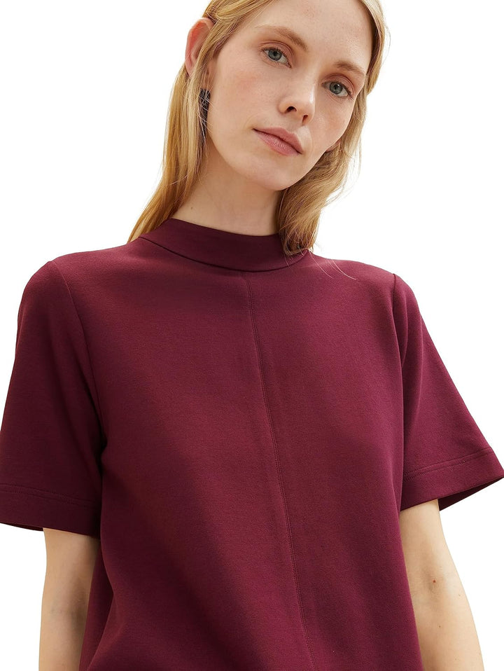 TOM TAILOR Damen Basic Kleid mit Stehkragen & Taschen, 10308 - Deep Burgundy Red