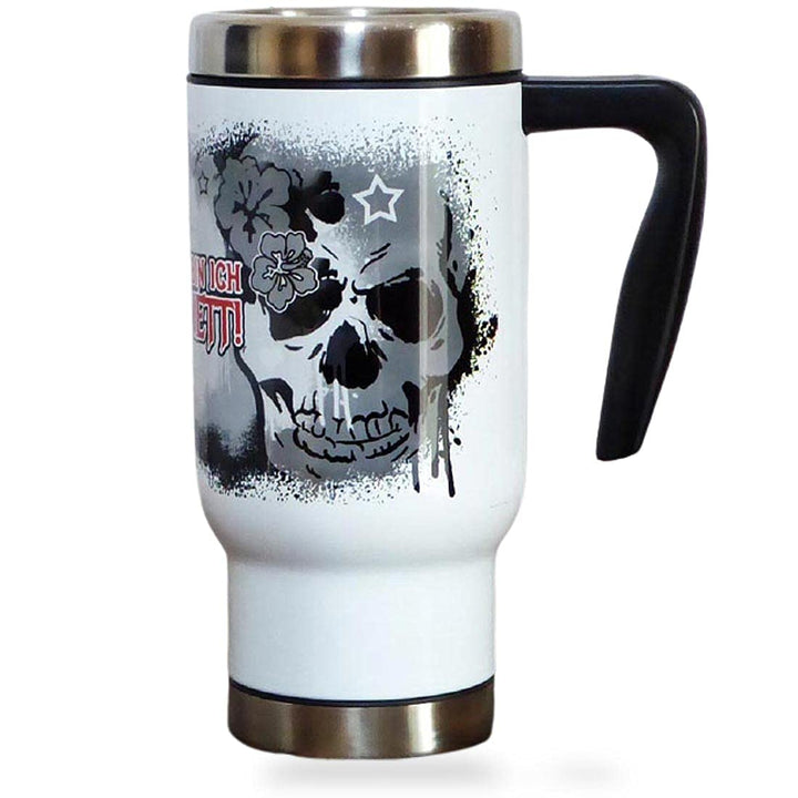 Totenkopf Edelstahl Thermobecher mit Spruch 'Meistens bin ich ganz nett' – 470ml Reisebecher, Handbe