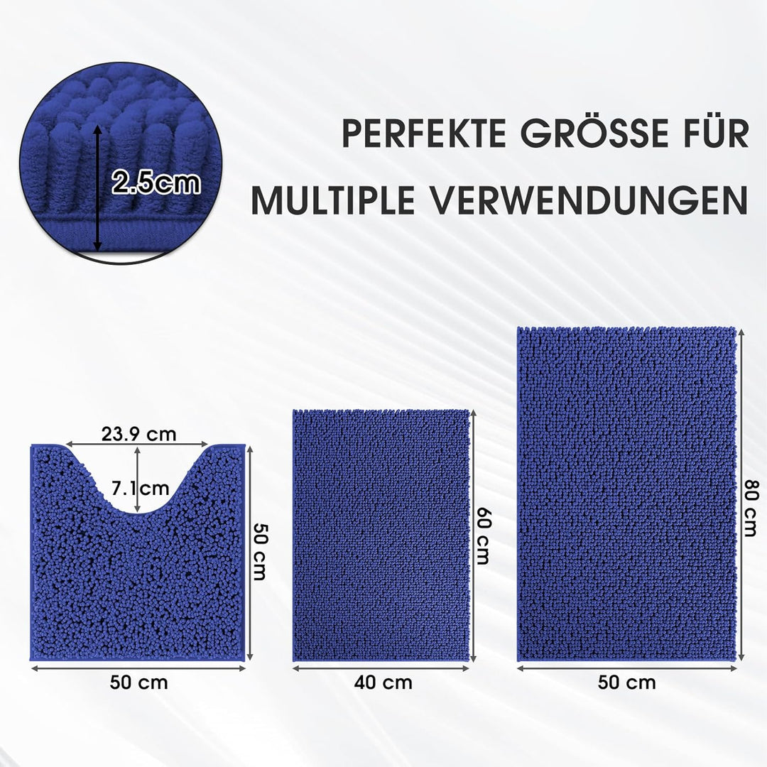 Badvorleger Set 3-Teilig-Weiches Badematten Set mit Rutschfester, Chenille Saugfähige Badteppiche Se