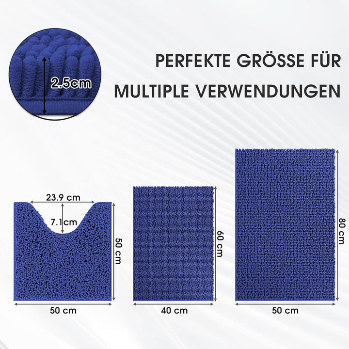 Badvorleger Set 3-Teilig-Weiches Badematten Set mit Rutschfester, Chenille Saugfähige Badteppiche Se
