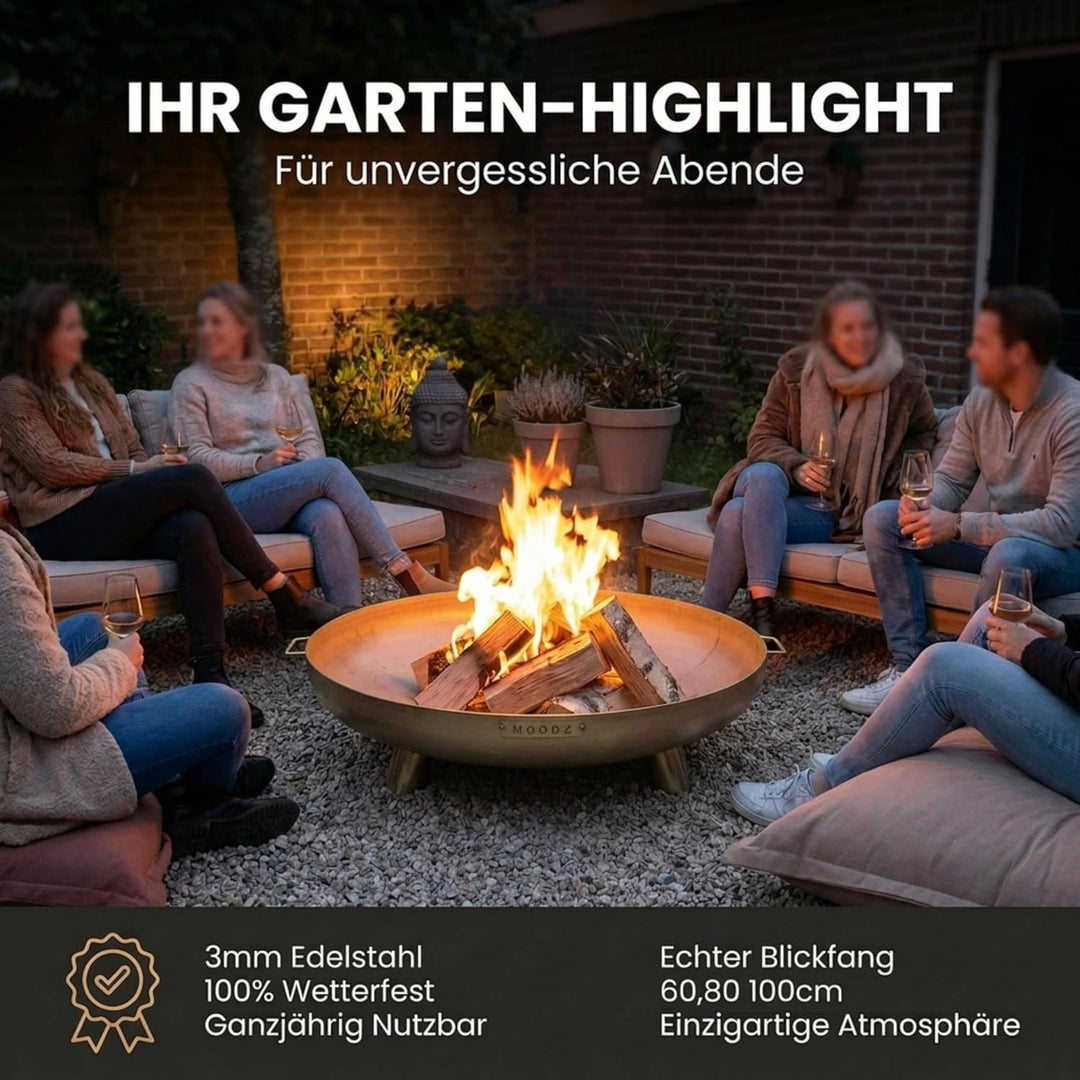 Feuerschale 80 cm Edelstahl - Feuerschalen für den Garten - Feuerstelle Outdoor & Feuertonne - Feuer