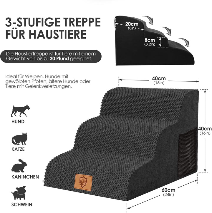 Myiosus rutschfeste Hundetreppe 3 Stufen, Haustiertreppe aus 30D Hochdichtem Schwamm, Katzentreppe m