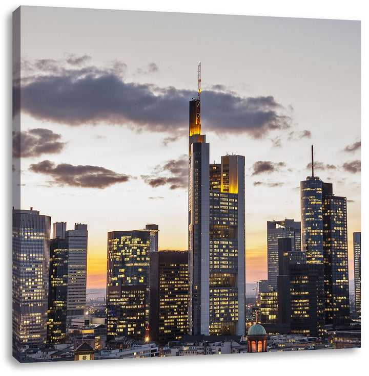 Pixxprint Wolkenkratzer bei Sonnenuntergang, Format: 70x70 auf Leinwand, 70x70