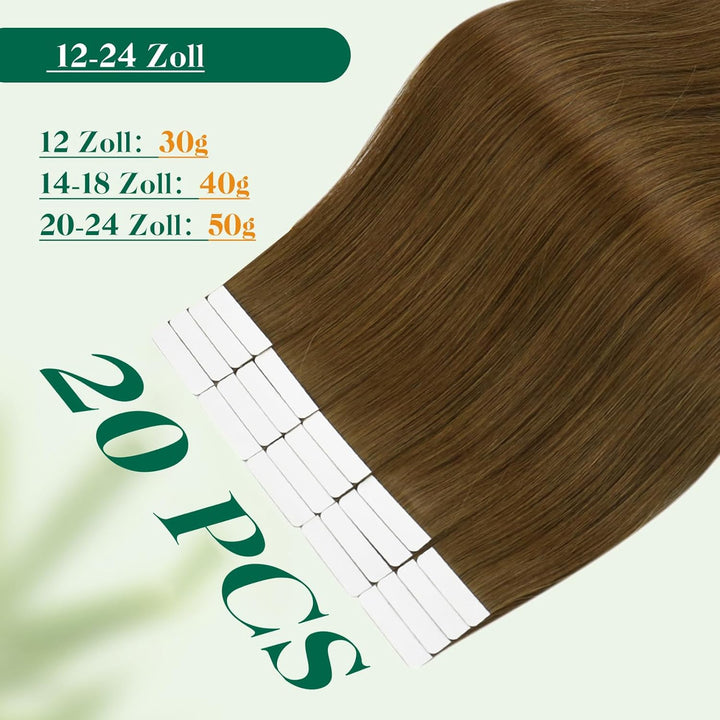 Easyouth Tape in Extension Echthaar Braun Skin Weft Tape on Haar Farbe Mittelbraun 30 cm 30g Echthaa