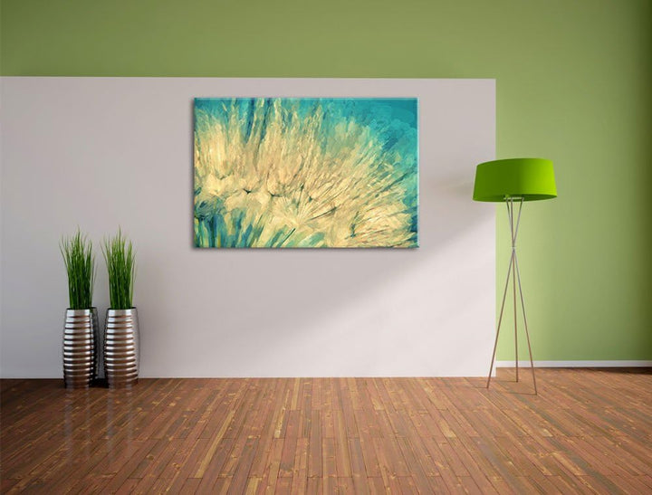Pusteblume Pinsel Effekt, Format: 100x70 auf Leinwand, XXL riesige Bilder fertig gerahmt mit Keilrah