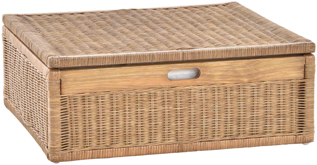 Grosser Unterbett Schub aus Rattan 64x58x25cm / Unterbettkommode mit Deckel, Bett Kasten Korb Kleide